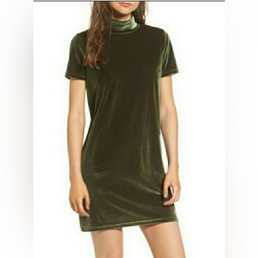 Madewell Velvet Mockneck Shift Dress In Deep Woodland